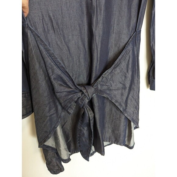 Club Monaco Ladore Tie Front Dress Women Size 4 Dark Blue Chambray Western Rodeo - Picture 4 of 12